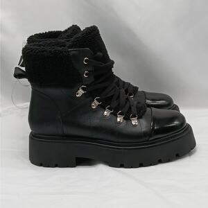 Steve Madden Reyen Platform Combat Boots Womens 10M Black Moto Faux Fur Gorpcore